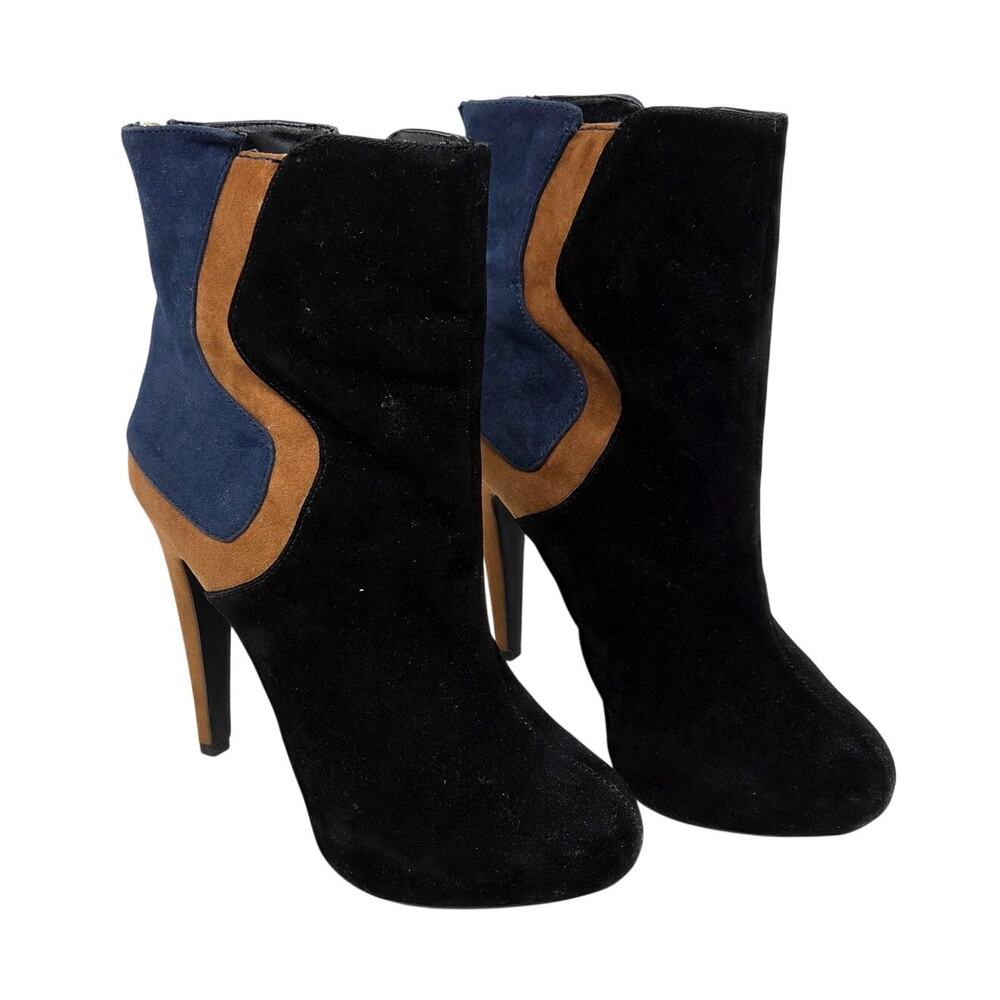 Colin Stuart Black Blue Suede Stilettos High Heeled Ankle Booties Size 6.5 B